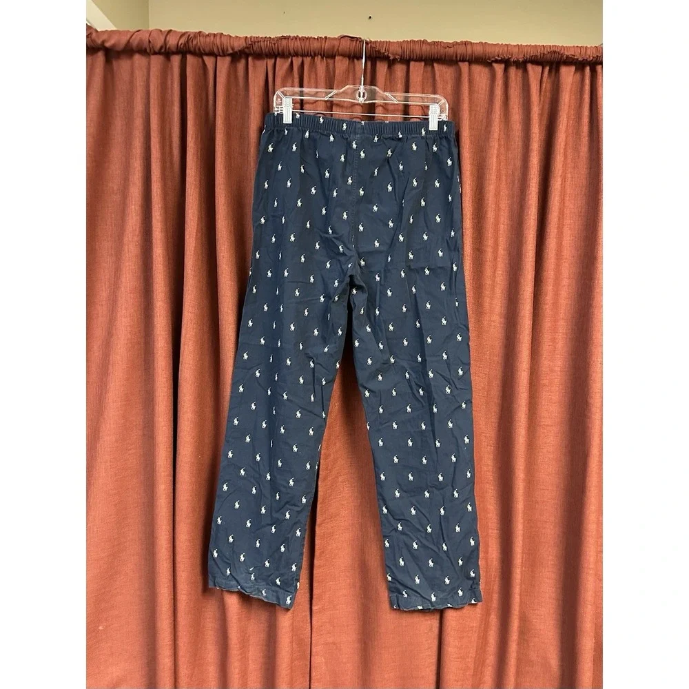 POLO RALPH LAUREN Sleepwear Navy Pajama Pants Men's Small Cream Pony All Over